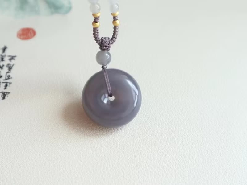 天然煙紫和田玉面包圈平安扣吊墜甜甜圈冰底煙紫料顏色均勻