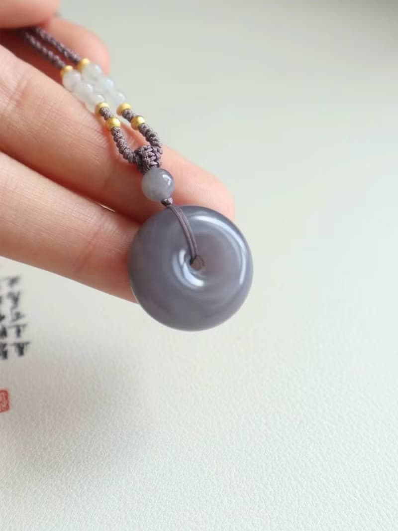 天然煙紫和田玉面包圈平安扣吊墜甜甜圈冰底煙紫料顏色均勻