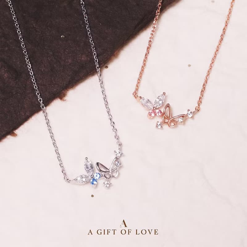 L'amour 優雅蝴蝶頸鏈 (玫瑰金)