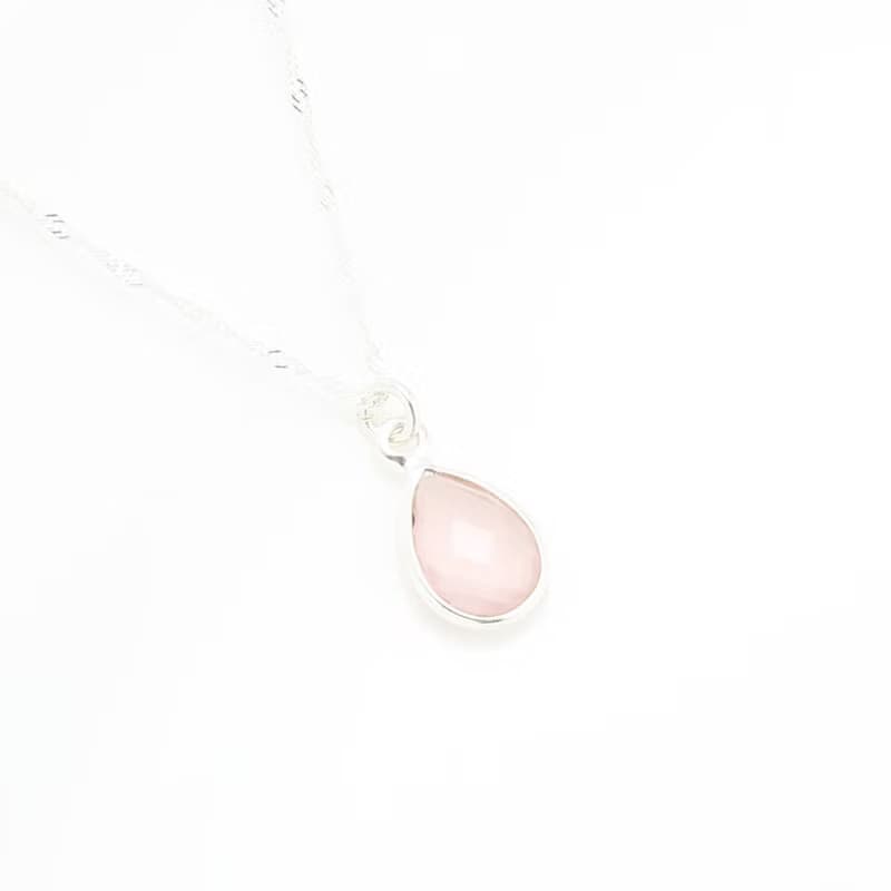 【Angel & Me】水滴 粉晶 (小) Rose Quartz s925 純銀 項鍊 禮物