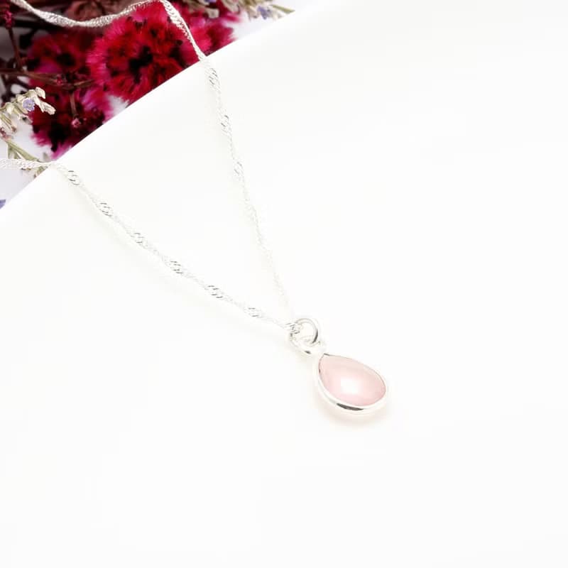 【Angel & Me】水滴 粉晶 (小) Rose Quartz s925 純銀 項鍊 禮物