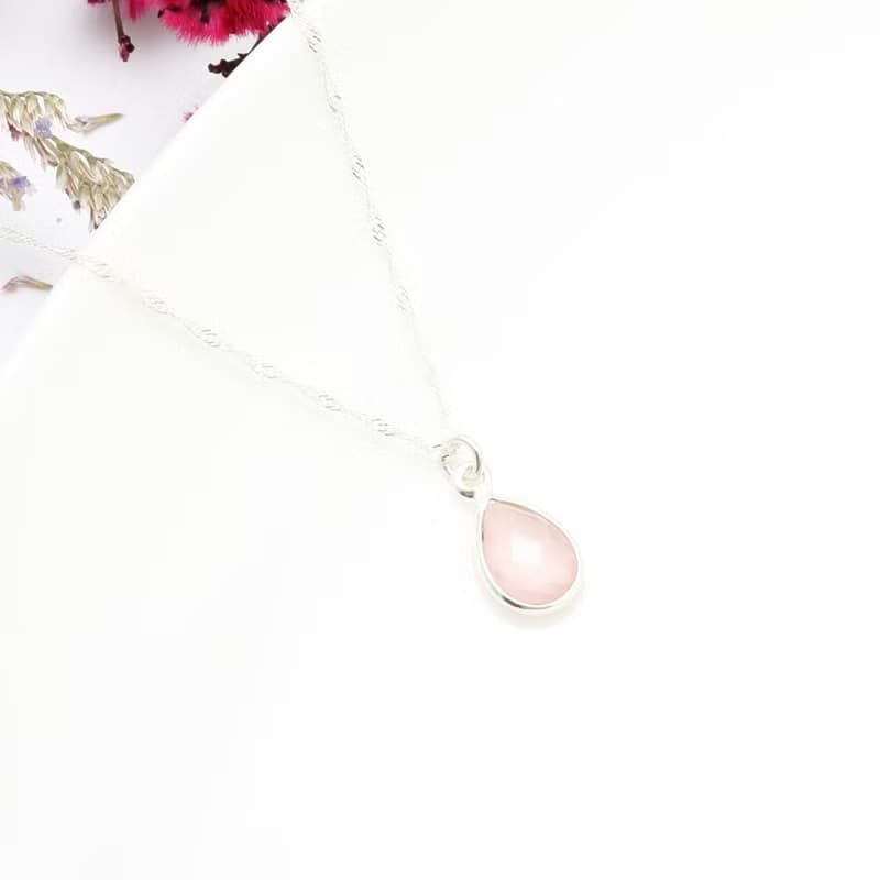 【Angel & Me】水滴 粉晶 (小) Rose Quartz s925 純銀 項鍊 禮物