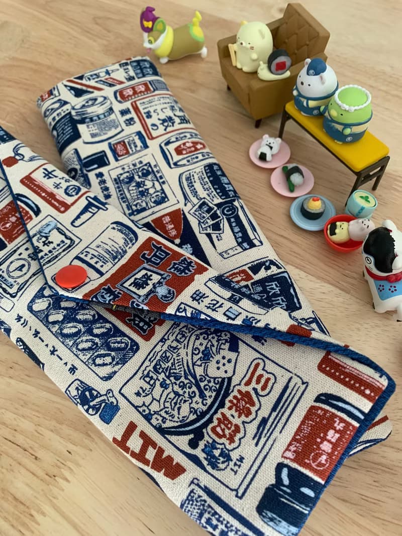 文青風環保純棉筷袋 兒時記趣 原胚白 日本 潮物 收納 手作餐具