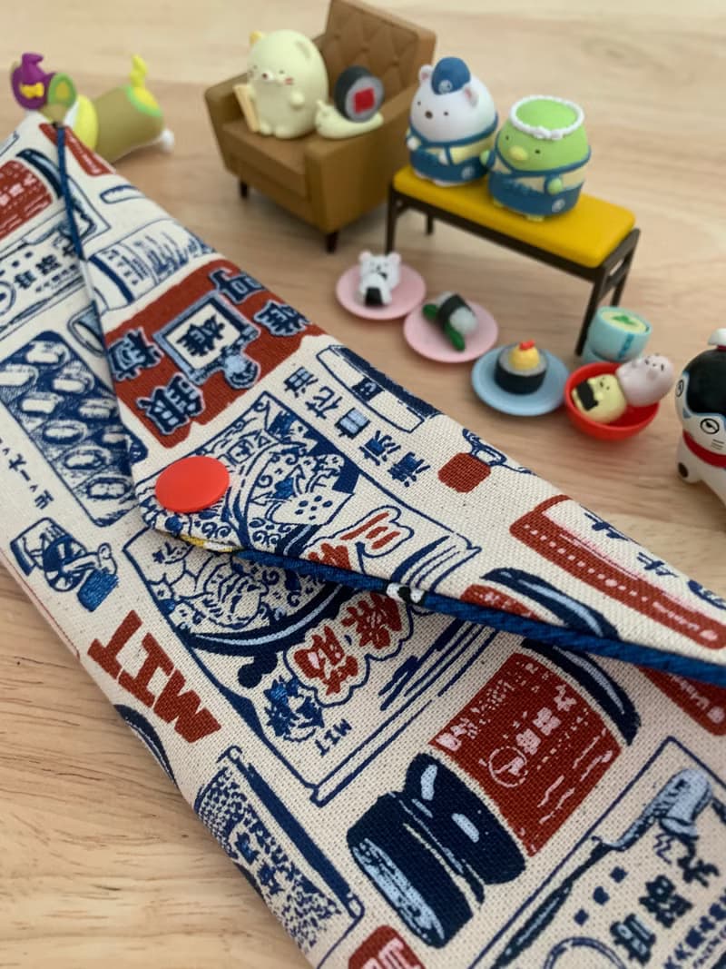 文青風環保純棉筷袋 兒時記趣 原胚白 日本 潮物 收納 手作餐具