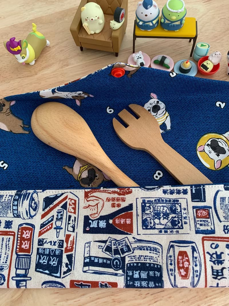 文青風環保純棉筷袋 兒時記趣 原胚白 日本 潮物 收納 手作餐具