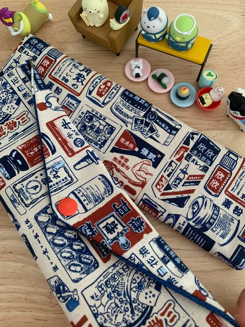 文青風環保純棉筷袋 兒時記趣 原胚白 日本 潮物 收納 手作餐具