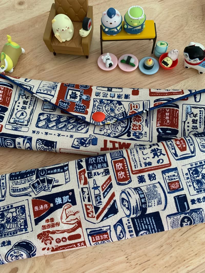 文青風環保純棉筷袋 兒時記趣 原胚白 日本 潮物 收納 手作餐具