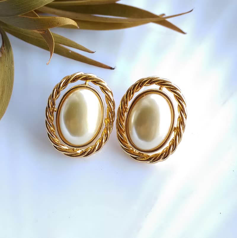 Vintage Jewelry 西洋古董飾品 KJL 優雅仿珠 針式耳環
