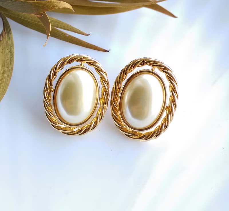 Vintage Jewelry 西洋古董飾品 KJL 優雅仿珠 針式耳環