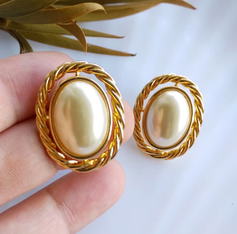 Vintage Jewelry 西洋古董飾品 KJL 優雅仿珠 針式耳環