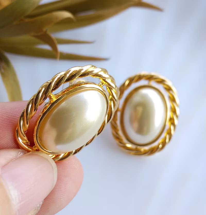 Vintage Jewelry 西洋古董飾品 KJL 優雅仿珠 針式耳環