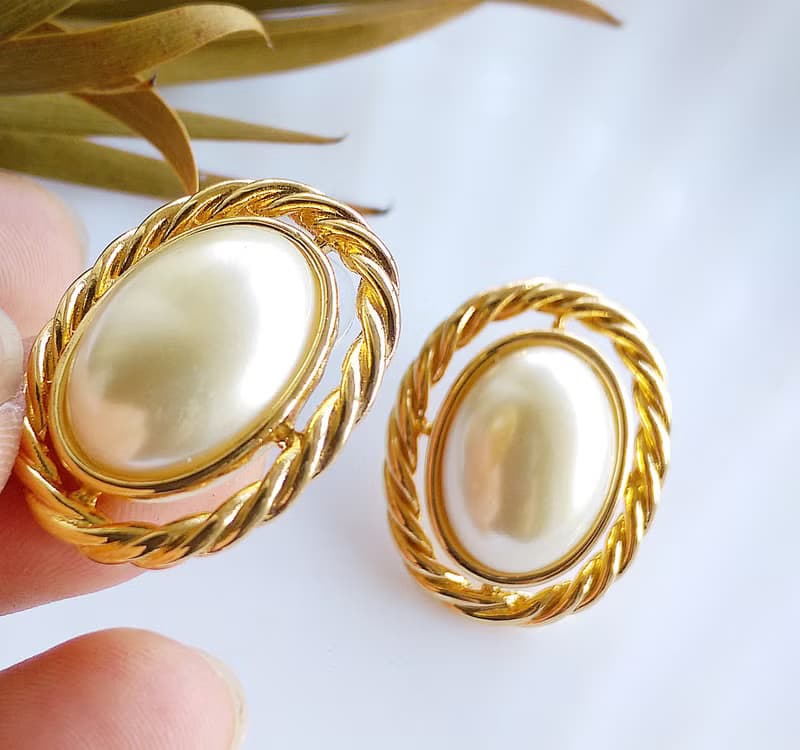Vintage Jewelry 西洋古董飾品 KJL 優雅仿珠 針式耳環