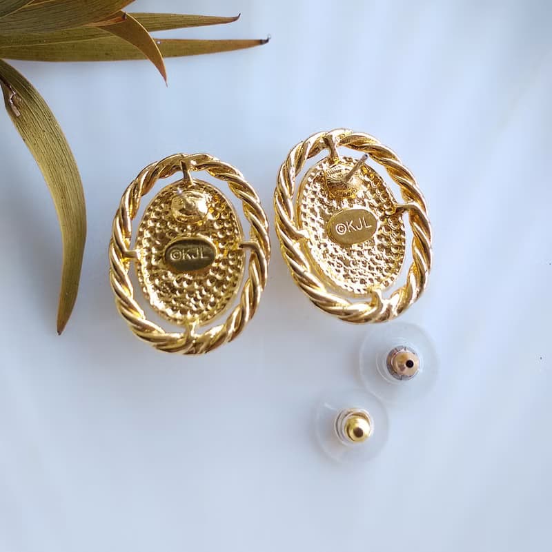 Vintage Jewelry 西洋古董飾品 KJL 優雅仿珠 針式耳環