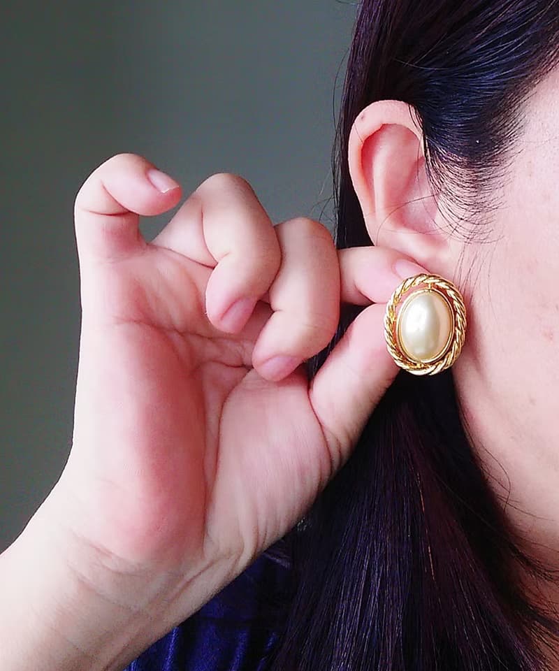 Vintage Jewelry 西洋古董飾品 KJL 優雅仿珠 針式耳環