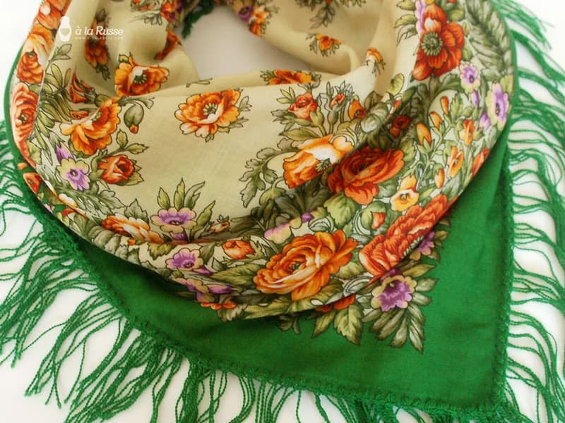 Authentic Pavlovo Posad Russian Shawl Scarf Soft 100% Wool 89x89 cm 1387-9