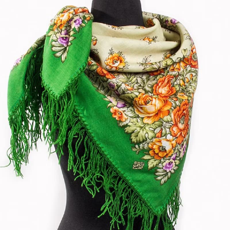 Authentic Pavlovo Posad Russian Shawl Scarf Soft 100% Wool 89x89 cm 1387-9