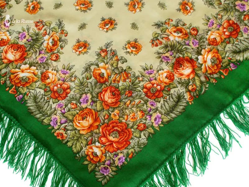 Authentic Pavlovo Posad Russian Shawl Scarf Soft 100% Wool 89x89 cm 1387-9