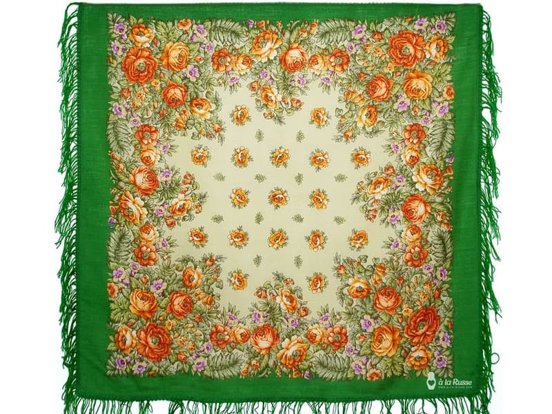 Authentic Pavlovo Posad Russian Shawl Scarf Soft 100% Wool 89x89 cm 1387-9