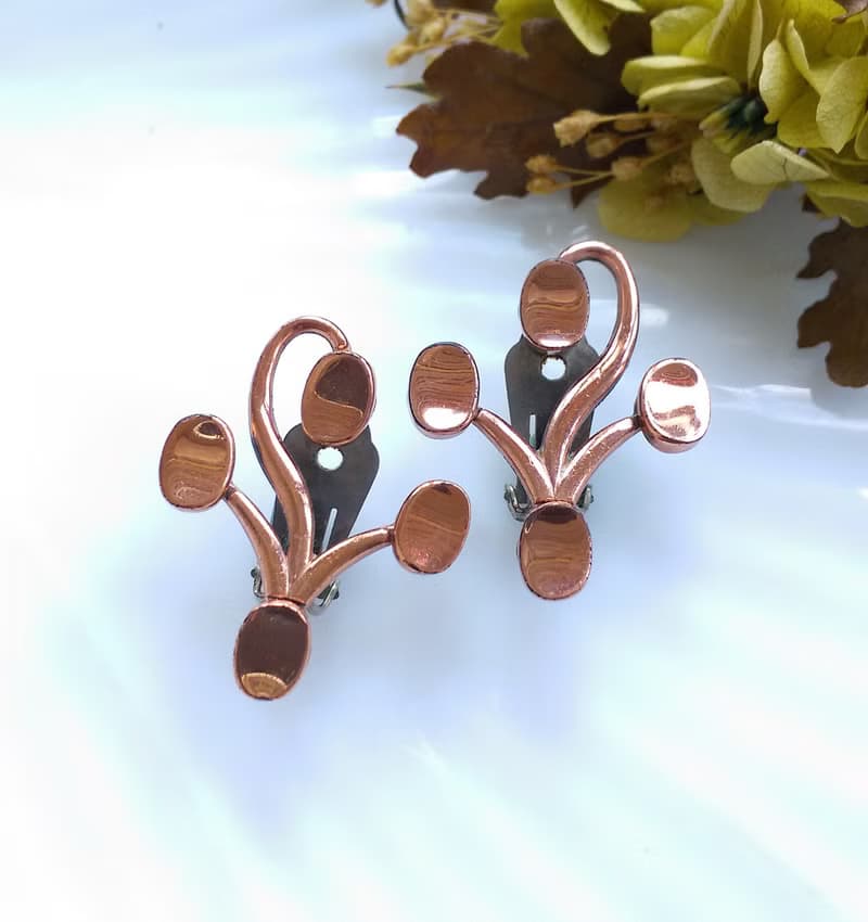 Vintage Jewelry 西洋古董飾品 Renoir Topkapi抽象花葉 夾式耳環