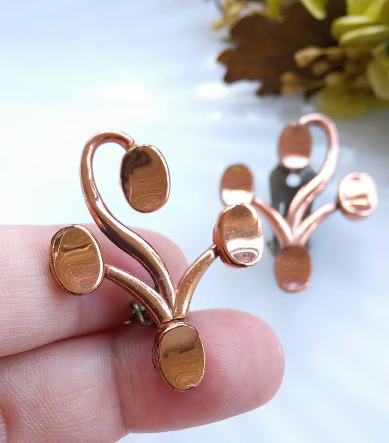 Vintage Jewelry 西洋古董飾品 Renoir Topkapi抽象花葉 夾式耳環