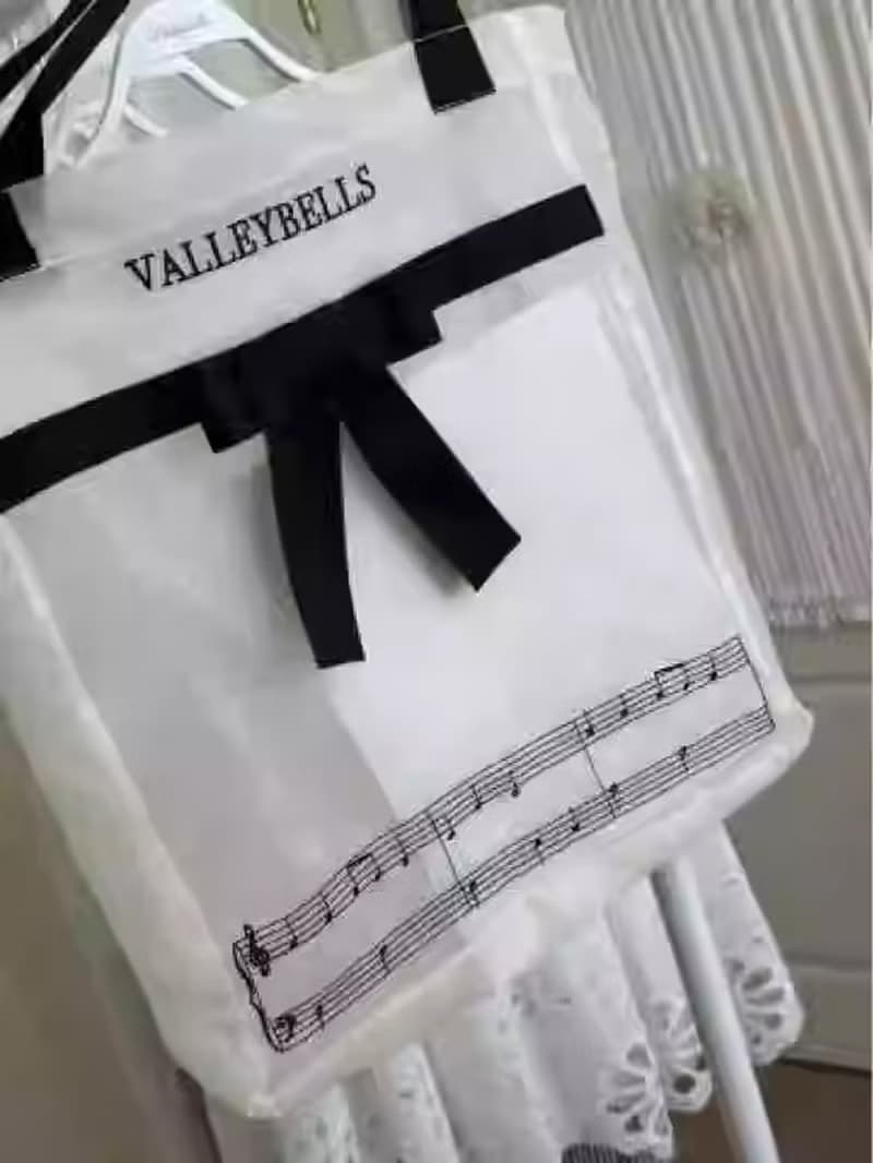 琴譜刺繡 洋娃娃和小熊跳舞  歐根紗單肩包