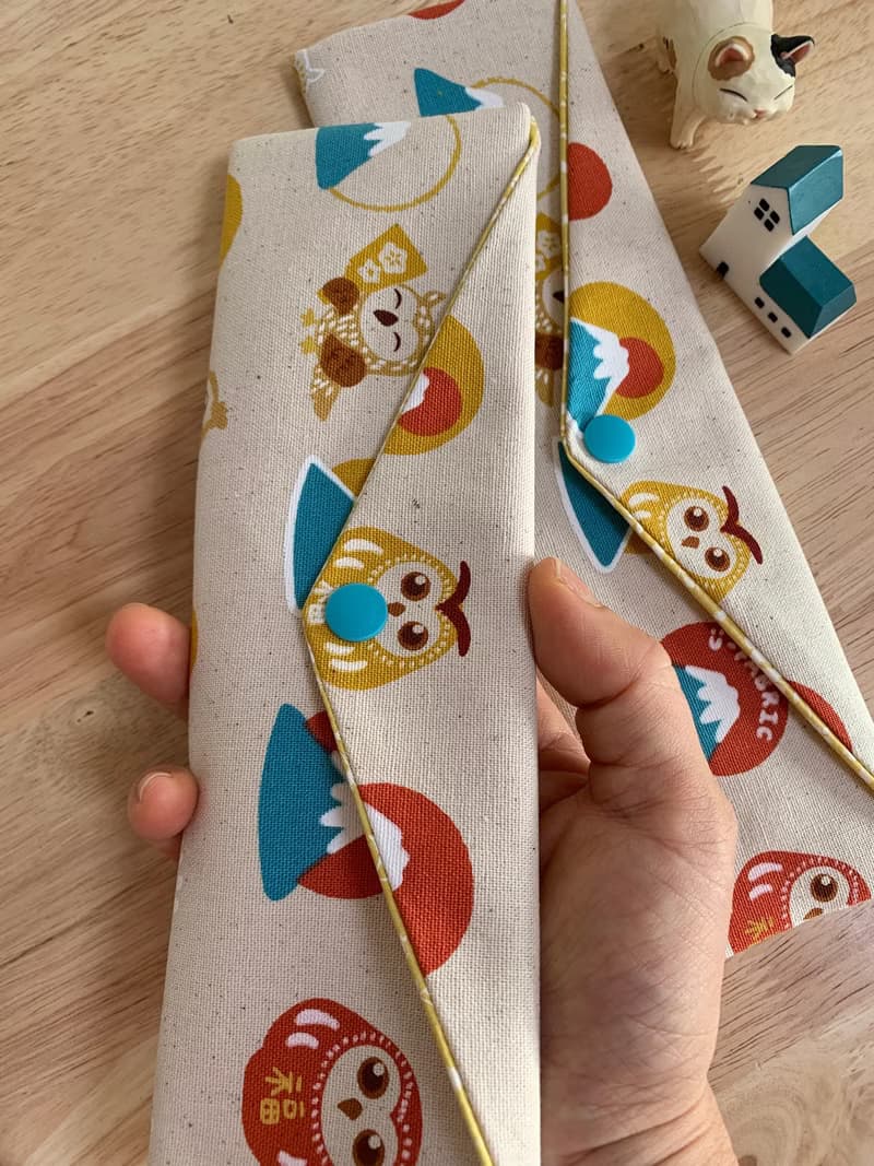 文青風環保純棉筷袋 抱福貓頭鷹 原胚米白  日本 潮物 收納 手作