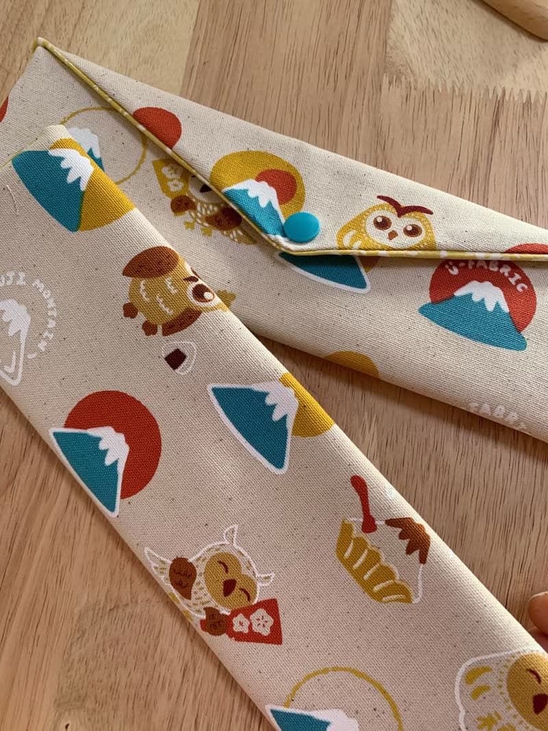 文青風環保純棉筷袋 抱福貓頭鷹 原胚米白  日本 潮物 收納 手作