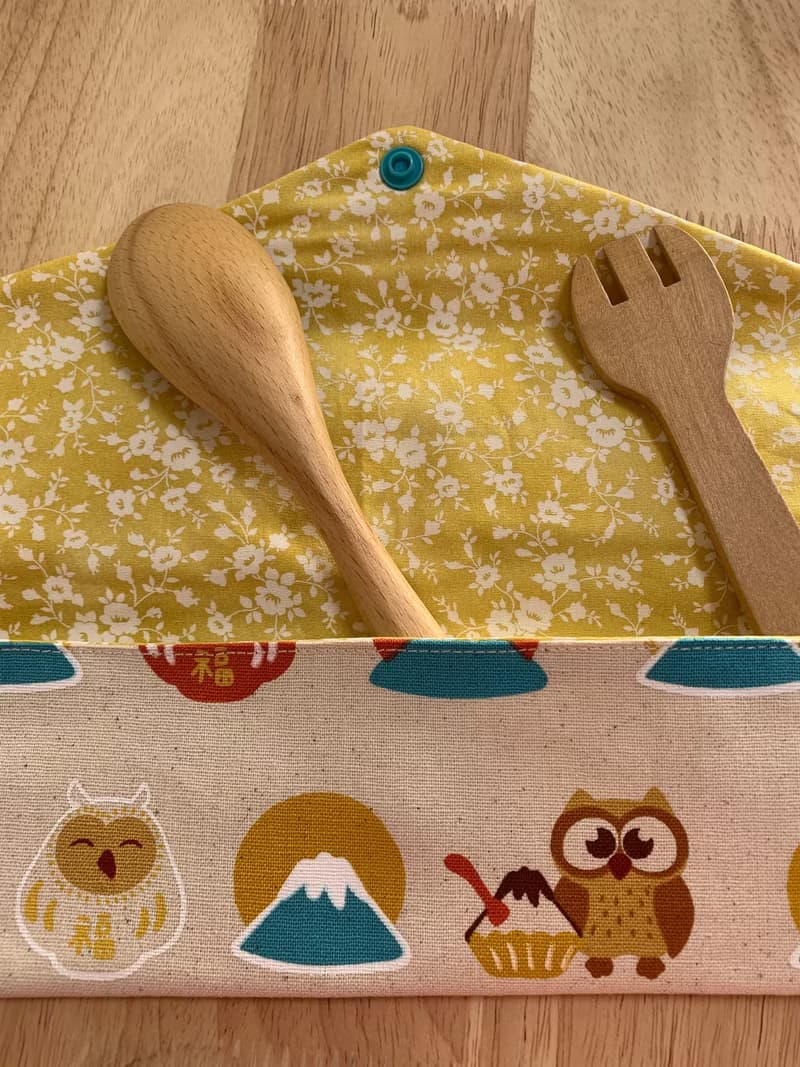 文青風環保純棉筷袋 抱福貓頭鷹 原胚米白  日本 潮物 收納 手作