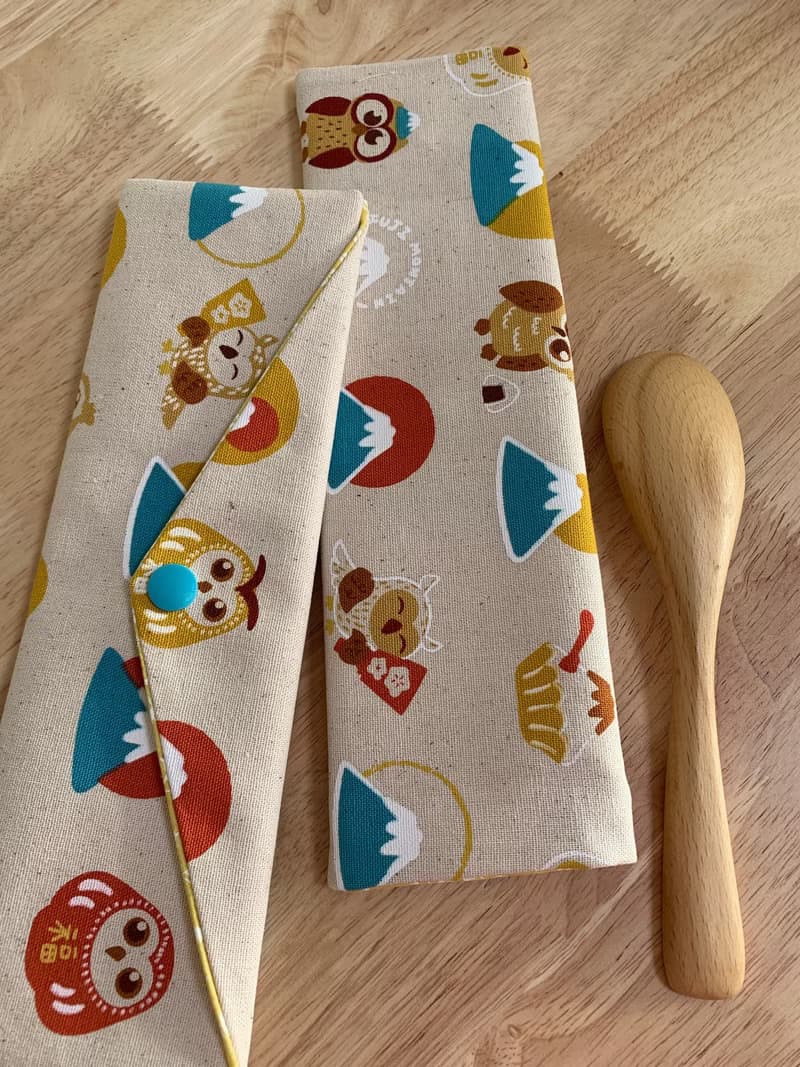 文青風環保純棉筷袋 抱福貓頭鷹 原胚米白  日本 潮物 收納 手作