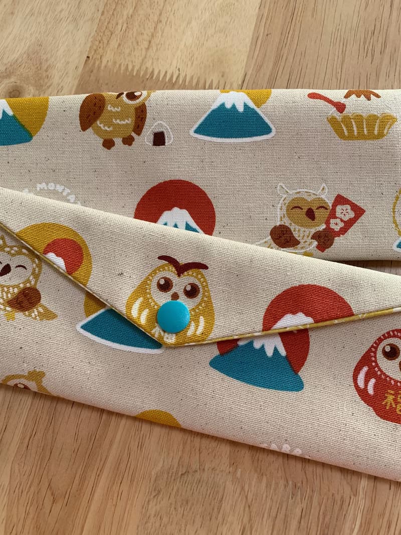 文青風環保純棉筷袋 抱福貓頭鷹 原胚米白  日本 潮物 收納 手作