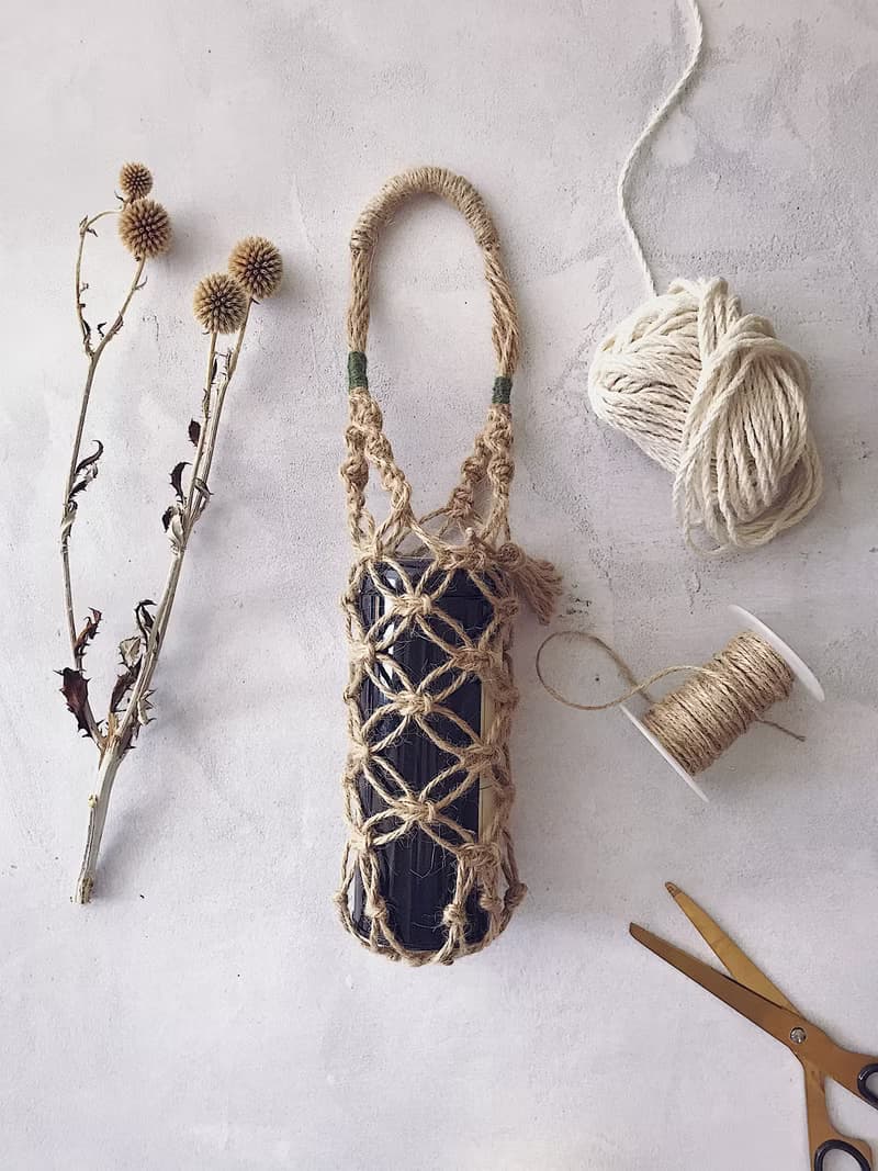 MACRAME 環保編織水壺提袋.麻繩窗花飲料袋