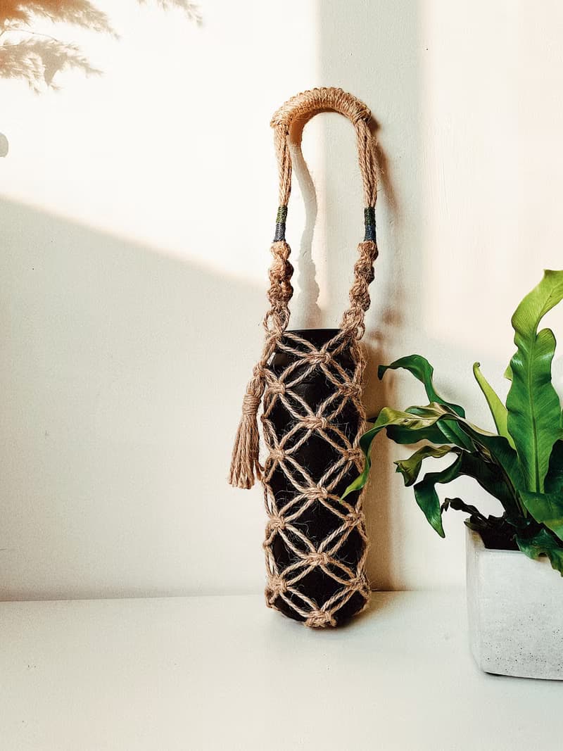 MACRAME 環保編織水壺提袋.麻繩窗花飲料袋