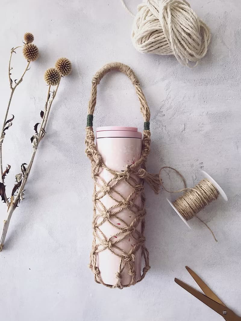 MACRAME 環保編織水壺提袋.麻繩窗花飲料袋