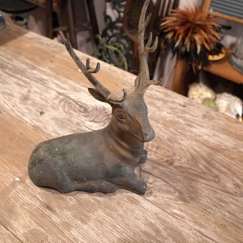 日本老件.實心銅鹿擺件.梅花鹿銅雕擺飾品.鹿角造型優美