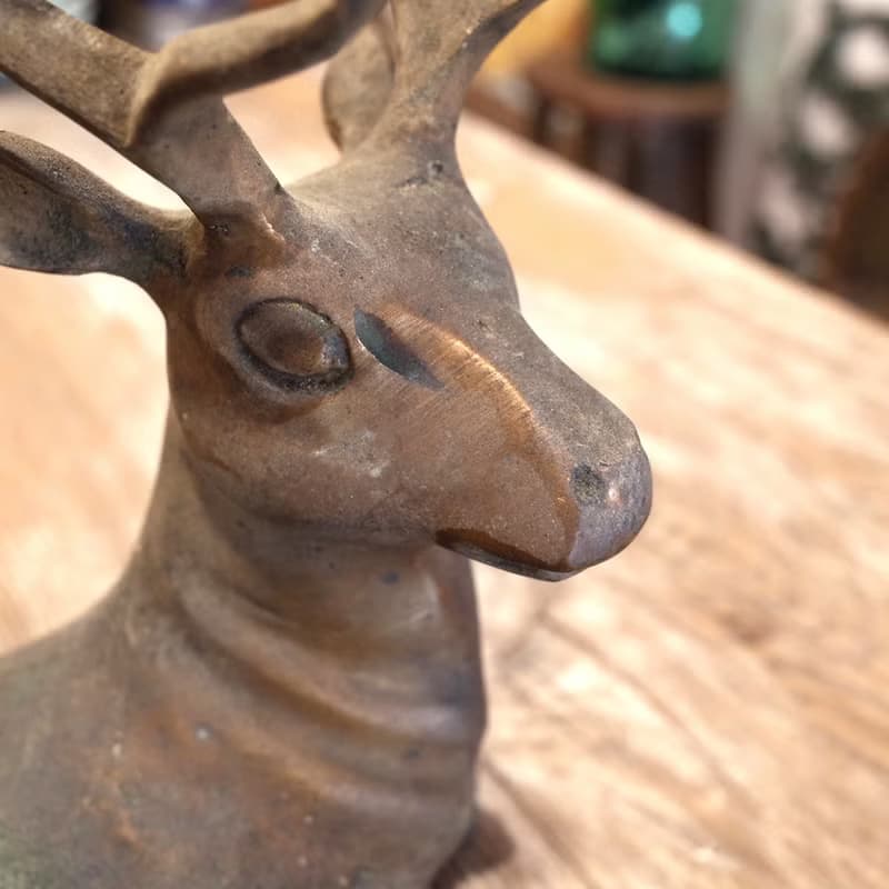 日本老件.實心銅鹿擺件.梅花鹿銅雕擺飾品.鹿角造型優美