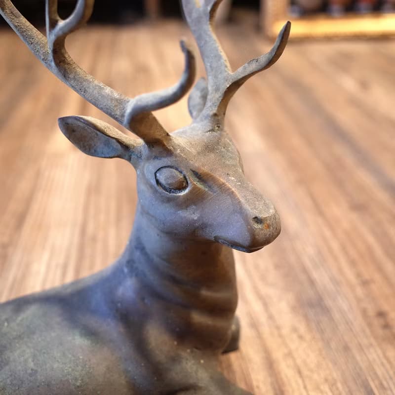 日本老件.實心銅鹿擺件.梅花鹿銅雕擺飾品.鹿角造型優美