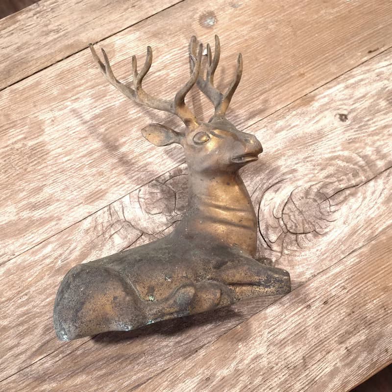 日本老件.實心銅鹿擺件.梅花鹿銅雕擺飾品.鹿角造型優美