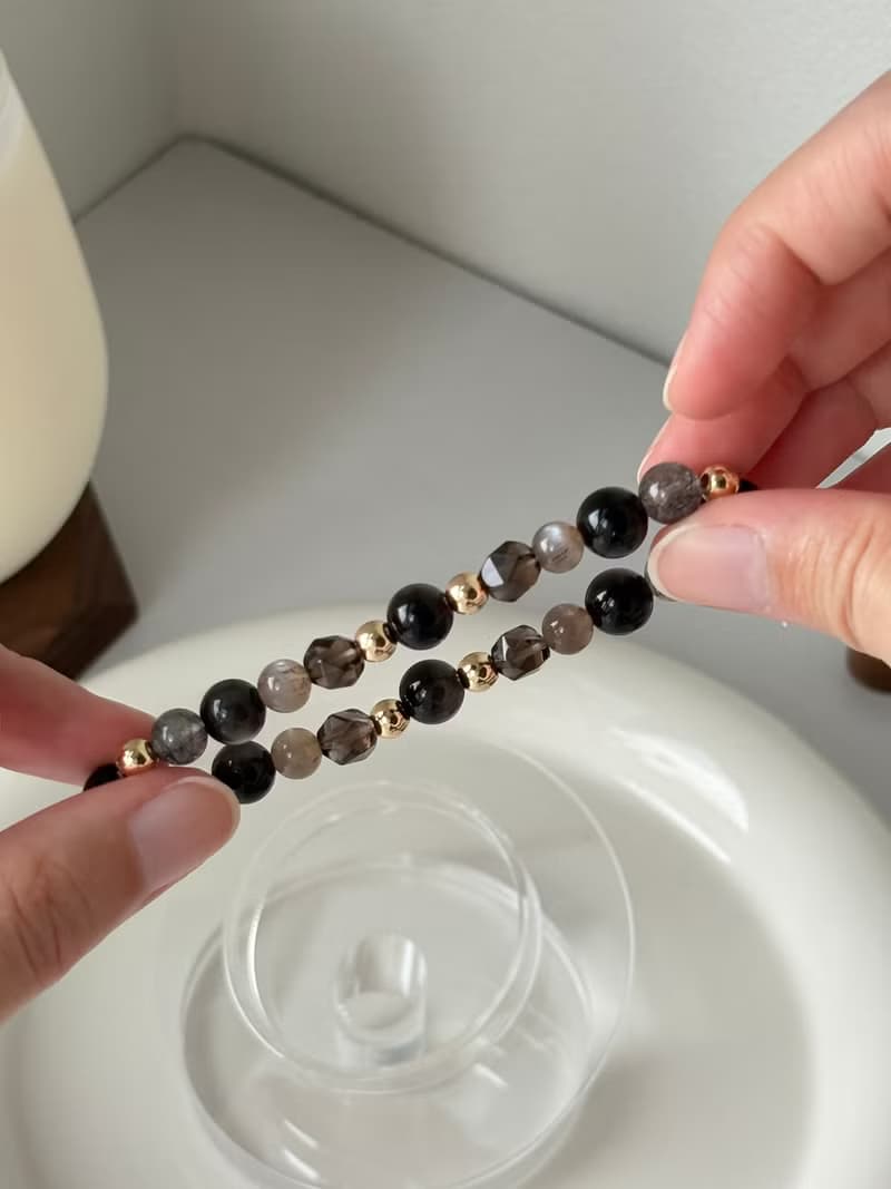 /夜塵/招財守財 避邪擋煞 避小人 銀曜石 黑金骨幹 黑髮晶 茶水晶