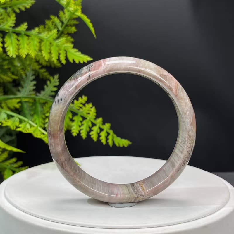 優質 緬甸樹化玉手鐲 61MM 冰潤高瓷結晶天眼千層年輪紋多彩 招財