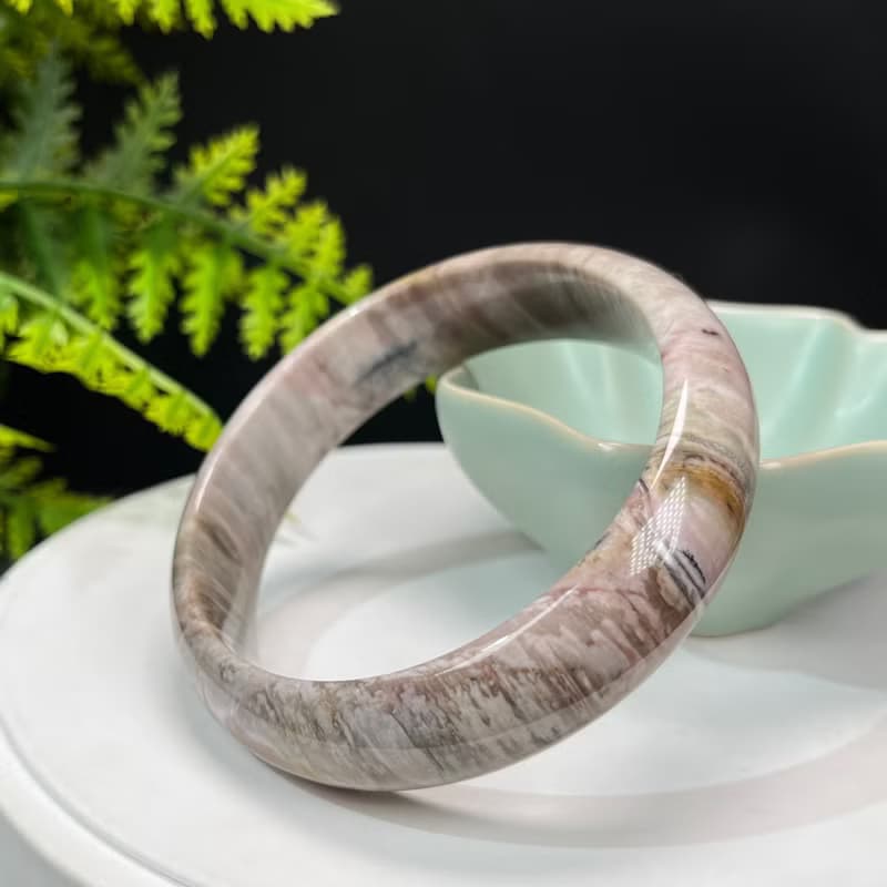 優質 緬甸樹化玉手鐲 61MM 冰潤高瓷結晶天眼千層年輪紋多彩 招財