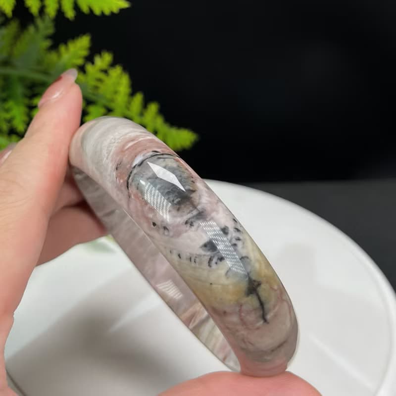 優質 緬甸樹化玉手鐲 61MM 冰潤高瓷結晶天眼千層年輪紋多彩 招財