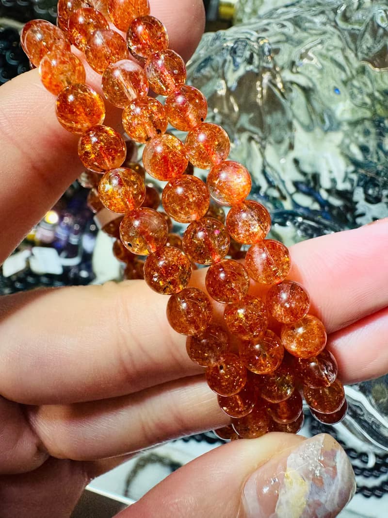 A精品高冰爆閃金太陽太陽石5.8-6mm水晶化太歲事業財富正能量避邪