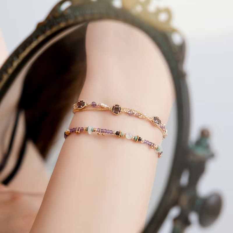 貴人 x 紫水晶 珍珠 粉碧璽 琉璃【星夜裡的人 • 極光】手鍊