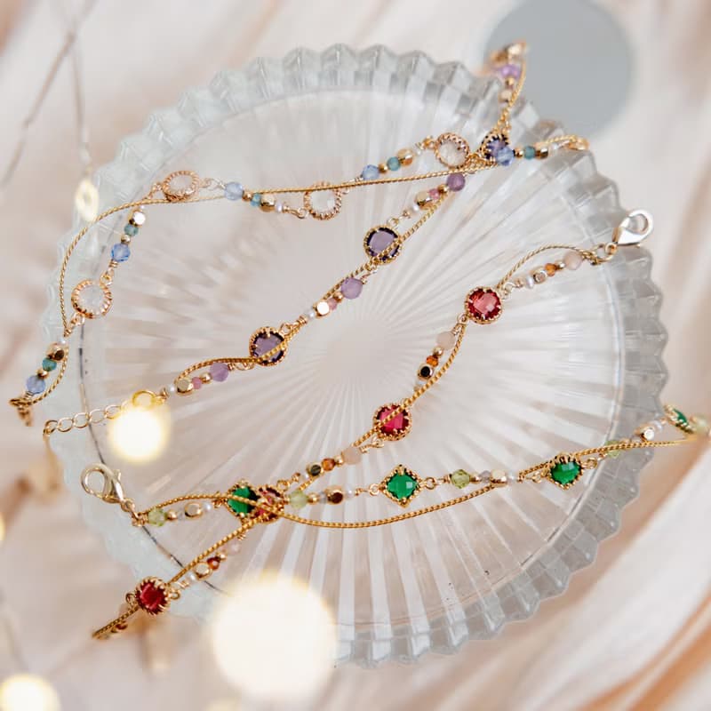 貴人 x 紫水晶 珍珠 粉碧璽 琉璃【星夜裡的人 • 極光】手鍊