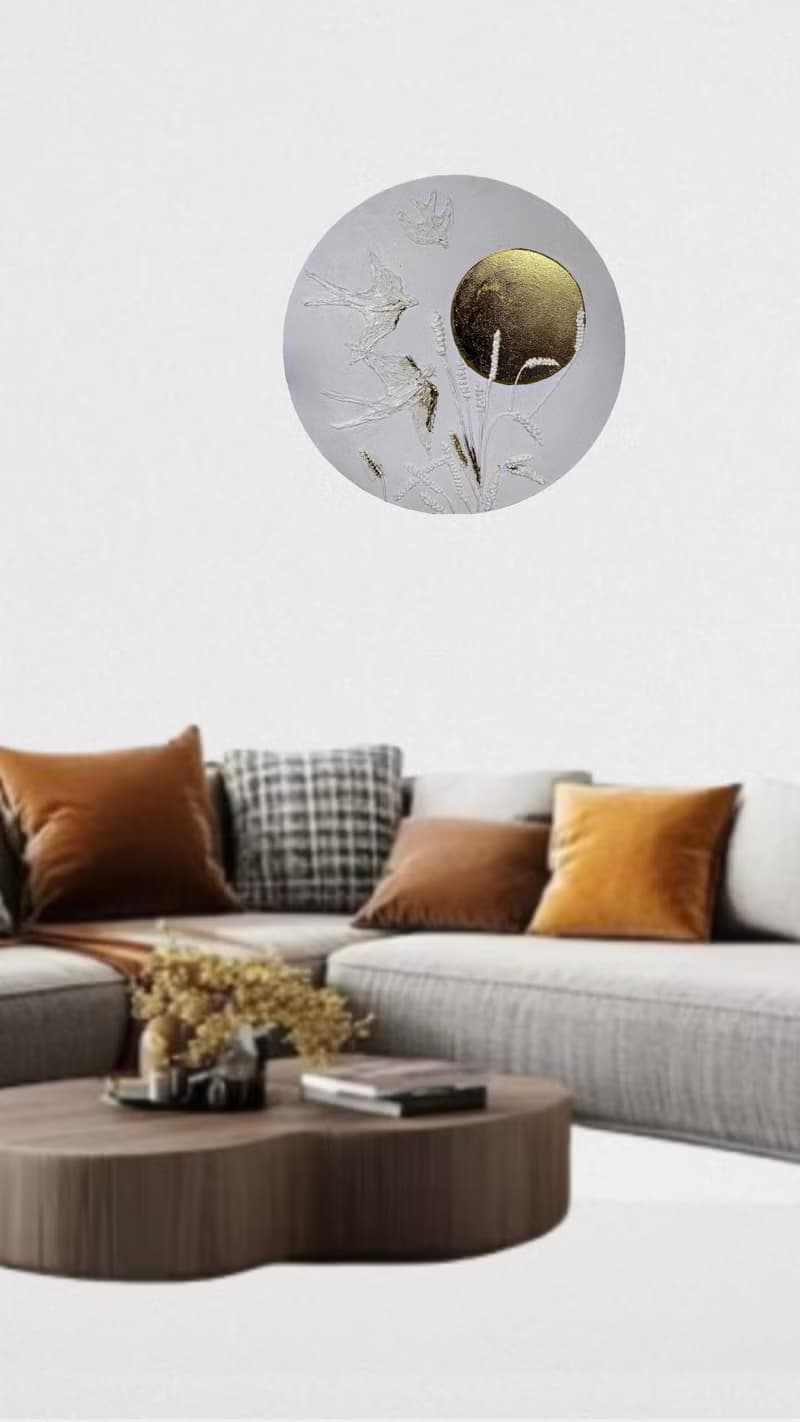 Swallows - Sculptural  modern wall art. White bas-relief with gold leaf 3d