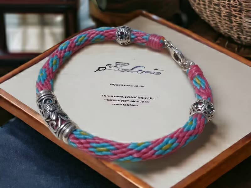 925純銀花管手鍊 蠶絲蠟線幸運繩