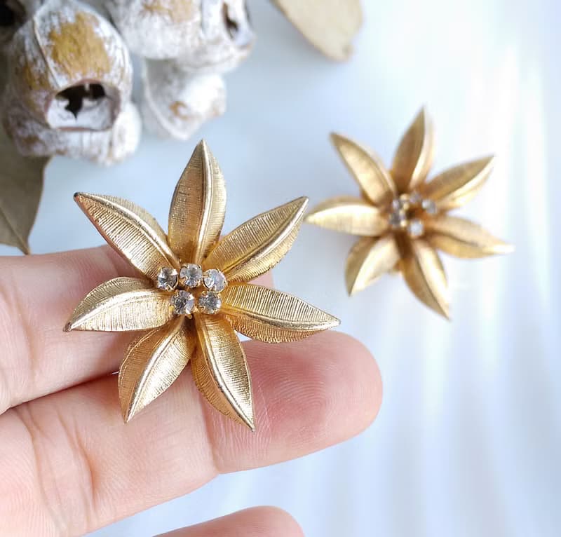 【西洋古董飾品 】 立體 精緻 花卉 大耳環 夾式耳環