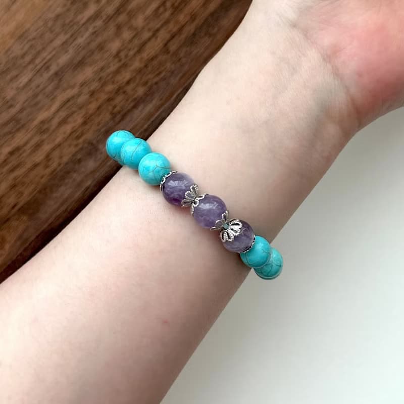 【射手摩羯座|12月生日】藍松石紫水晶花鍍銀手鏈 幸運勇氣社交人