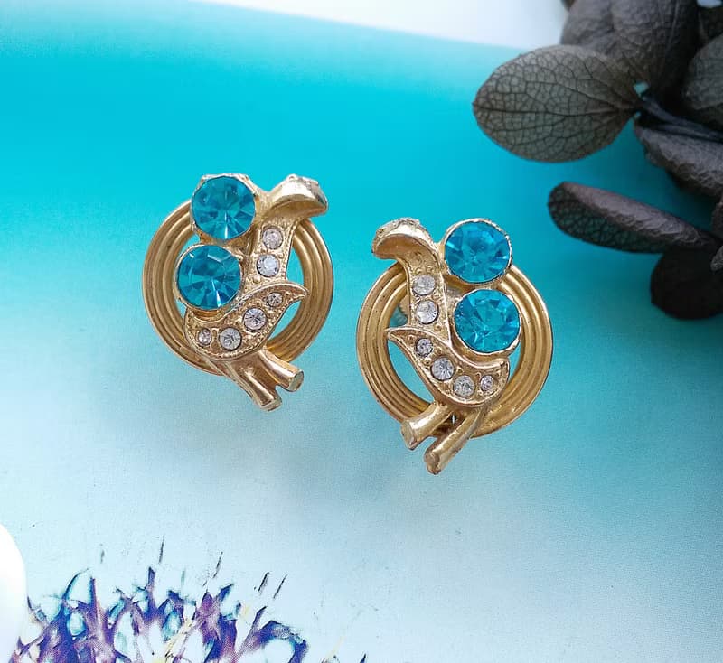 Vintage Jewelry 西洋古董飾品 氣質 對稱 湖水藍 栓式耳環