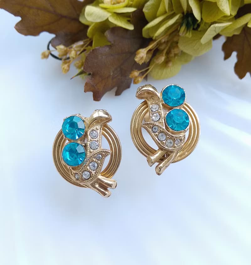 Vintage Jewelry 西洋古董飾品 氣質 對稱 湖水藍 栓式耳環